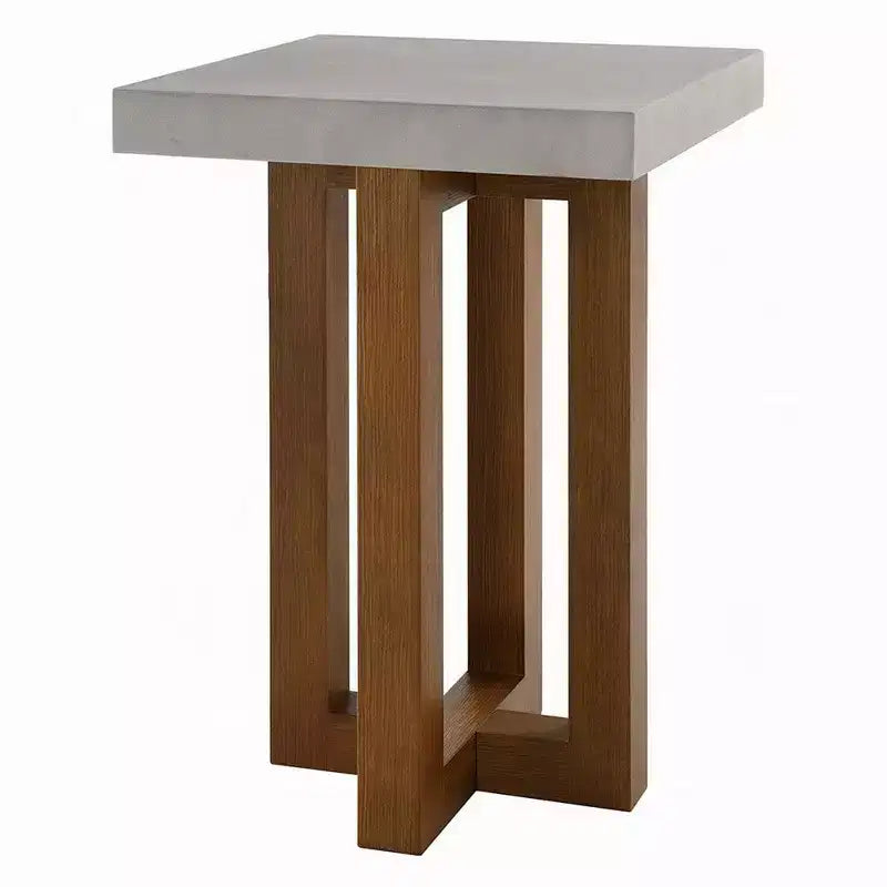 Royal Hampton End Table, Gray Faux Concrete Top, Walnut Brown Wood, 16 Inch