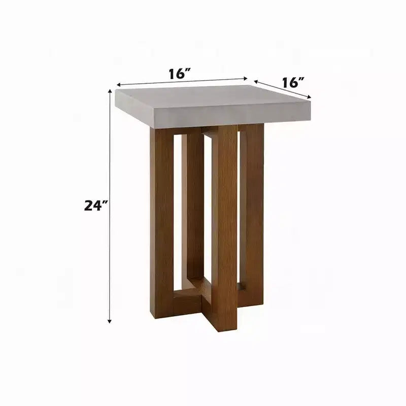 Royal Hampton End Table, Gray Faux Concrete Top, Walnut Brown Wood, 16 Inch