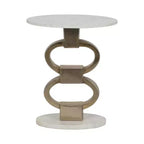 Modern Accent Side Table with White Marble Top and Sculptural Metal Base - Contemporary Round Accent End Table for Any Home Decor- 24, White and Gold