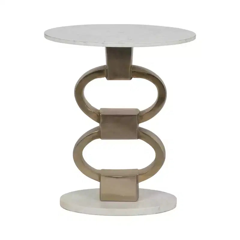 Modern Accent Side Table with White Marble Top and Sculptural Metal Base - Contemporary Round Accent End Table for Any Home Decor- 24, White and Gold
