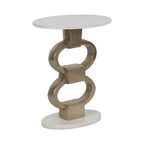 Modern Accent Side Table with White Marble Top and Sculptural Metal Base - Contemporary Round Accent End Table for Any Home Decor- 24, White and Gold