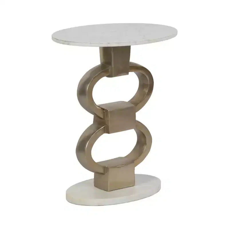 Modern Accent Side Table with White Marble Top and Sculptural Metal Base - Contemporary Round Accent End Table for Any Home Decor- 24, White and Gold