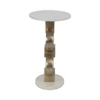 Modern Accent Side Table with White Marble Top and Sculptural Metal Base - Contemporary Round Accent End Table for Any Home Decor- 24, White and Gold