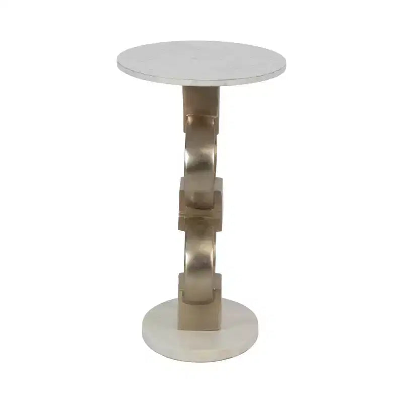 Modern Accent Side Table with White Marble Top and Sculptural Metal Base - Contemporary Round Accent End Table for Any Home Decor- 24, White and Gold
