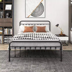 Okak Queen Size Bed Frame, Metal Platform Bed Frame with Headboard and Strong Slat Support for Bedroom, Living Room, Black