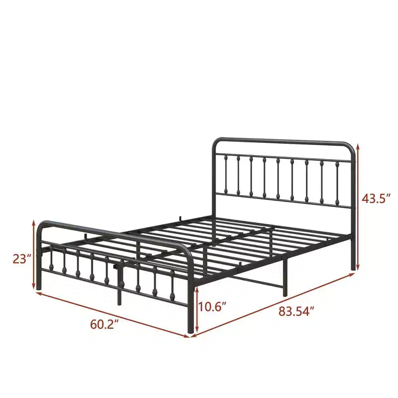 Okak Queen Size Bed Frame, Metal Platform Bed Frame with Headboard and Strong Slat Support for Bedroom, Living Room, Black