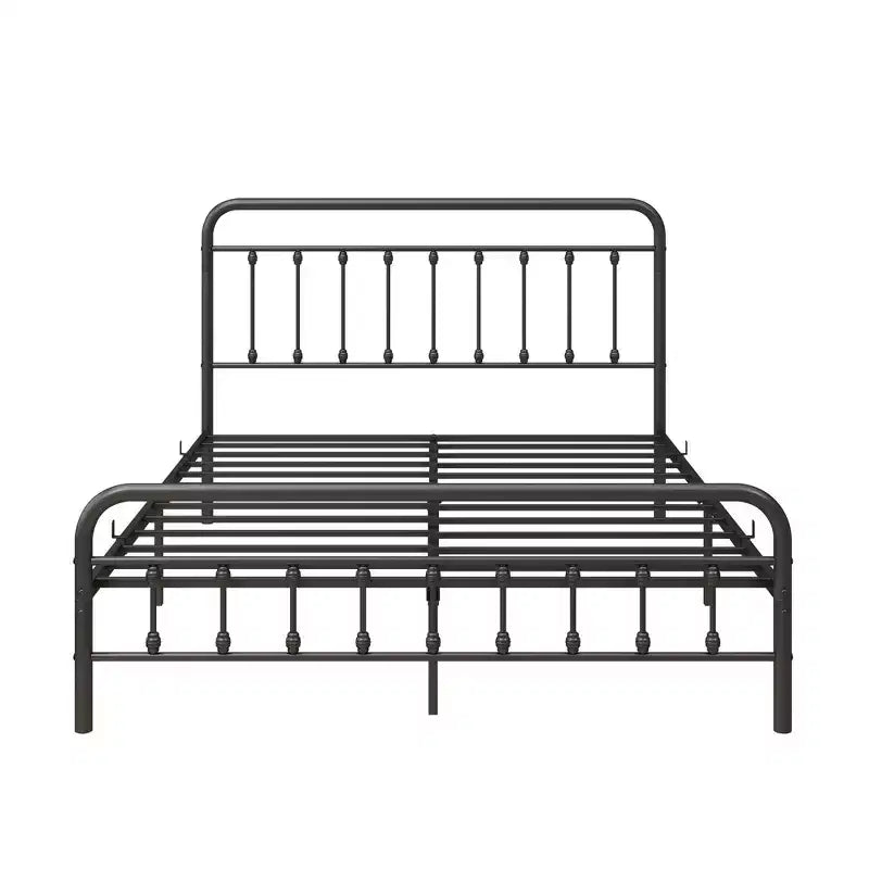 Okak Queen Size Bed Frame, Metal Platform Bed Frame with Headboard and Strong Slat Support for Bedroom, Living Room, Black