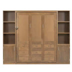 Queen Size Wooden Murphy Bed with Storage Shelves & Cabinets, Foldable Wall Bed, Natural - ModernLuxe