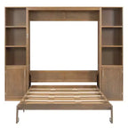 Queen Size Wooden Murphy Bed with Storage Shelves & Cabinets, Foldable Wall Bed, Natural - ModernLuxe