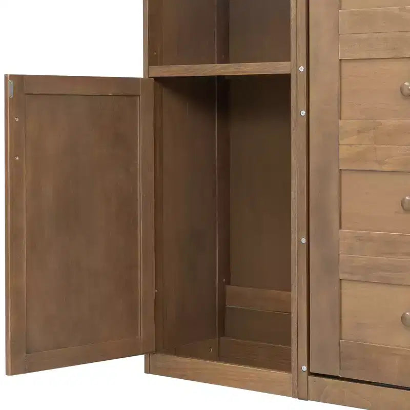 Queen Size Wooden Murphy Bed with Storage Shelves & Cabinets, Foldable Wall Bed, Natural - ModernLuxe