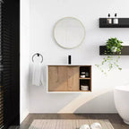 Eco-friendly plywood vanity cabinet, scratch-resistant and waterproof, with ceramic sink. Adult assembly required. Suitable for bathrooms.
