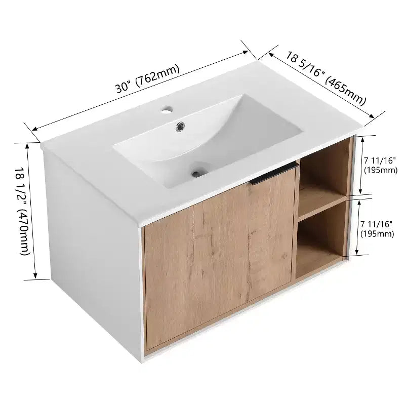 Eco-friendly plywood vanity cabinet, scratch-resistant and waterproof, with ceramic sink. Adult assembly required. Suitable for bathrooms.