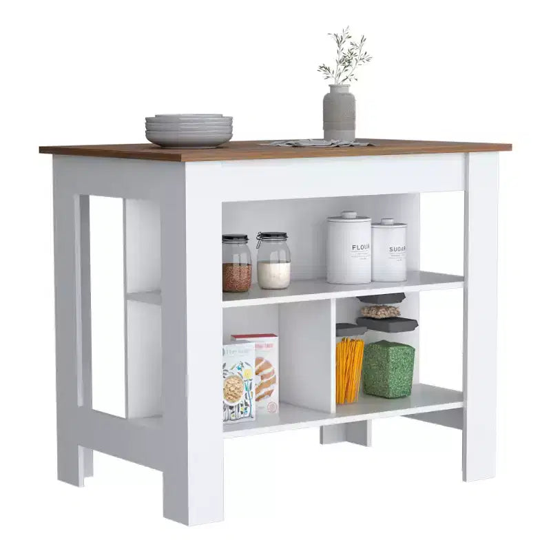 HomeStock 35.4 in.H Mahogany Wood Kitchen Islands for Modular Kitchen with 2 Shelves
