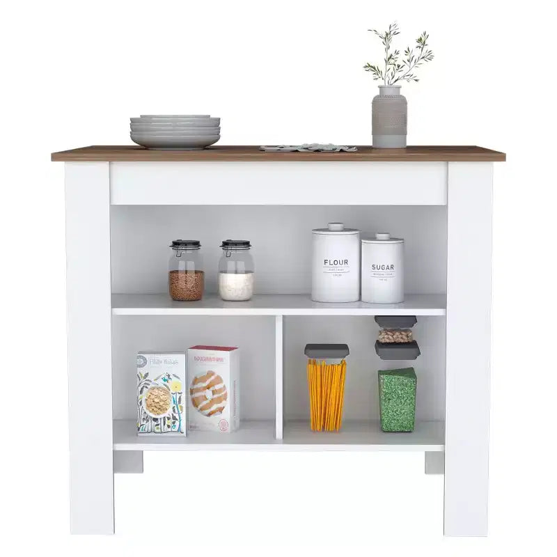 HomeStock 35.4 in.H Mahogany Wood Kitchen Islands for Modular Kitchen with 2 Shelves