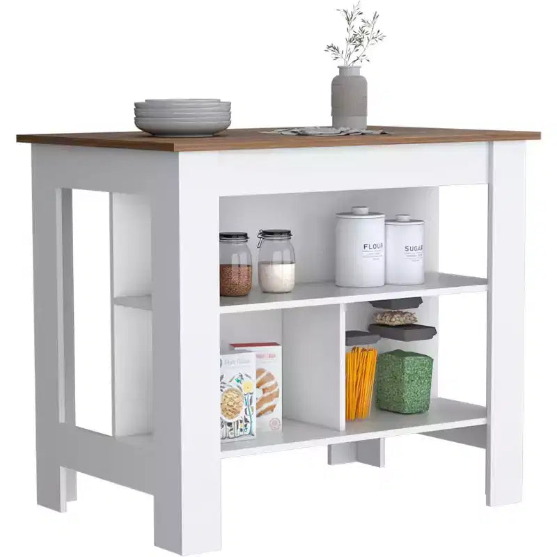 HomeStock 35.4 in.H Mahogany Wood Kitchen Islands for Modular Kitchen with 2 Shelves