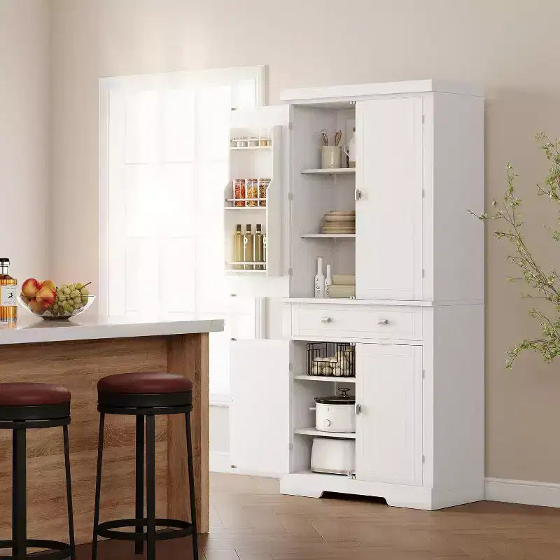 72 Inch Pantry Cabinet, Space-Saving Wood Kitchen Storage Cabinet with Drawer