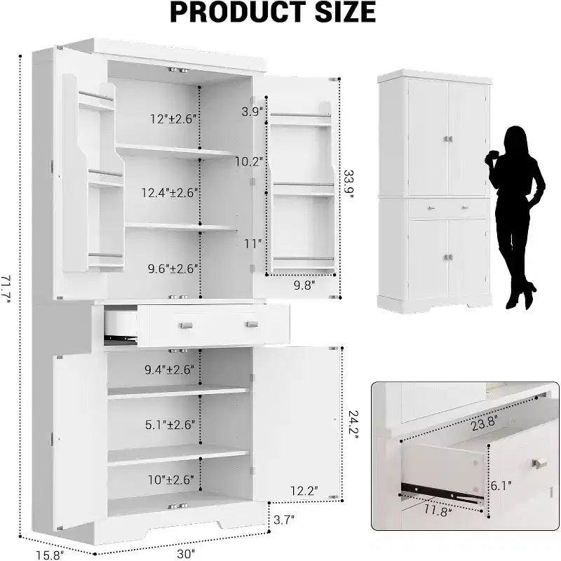72 Inch Pantry Cabinet, Space-Saving Wood Kitchen Storage Cabinet with Drawer