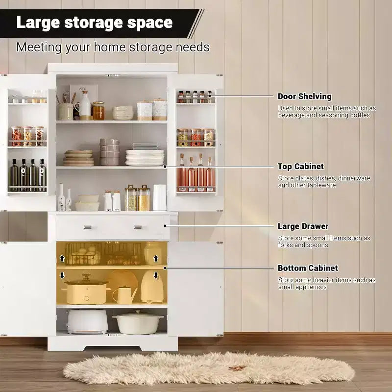72 Inch Pantry Cabinet, Space-Saving Wood Kitchen Storage Cabinet with Drawer