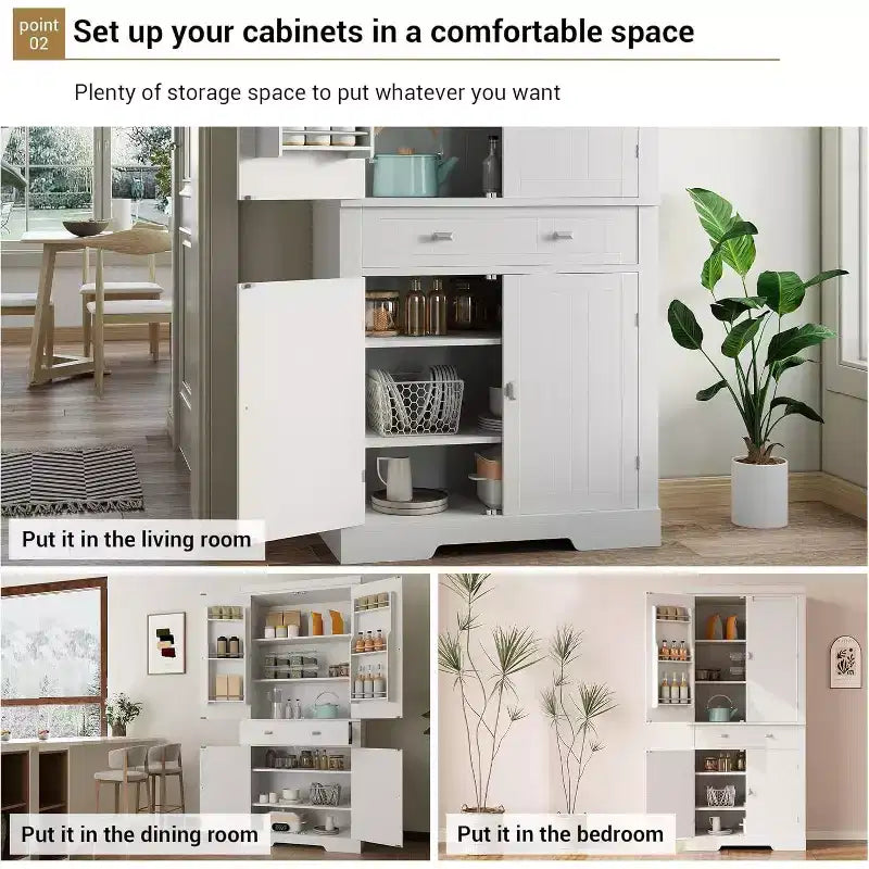 72 Inch Pantry Cabinet, Space-Saving Wood Kitchen Storage Cabinet with Drawer