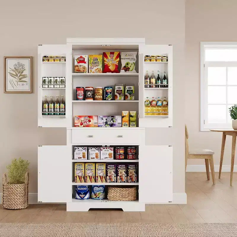 72 Inch Pantry Cabinet, Space-Saving Wood Kitchen Storage Cabinet with Drawer