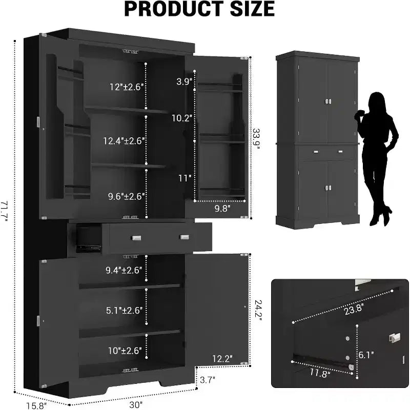 72 Inch Pantry Cabinet, Space-Saving Wood Kitchen Storage Cabinet with Drawer