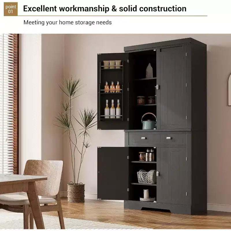 72 Inch Pantry Cabinet, Space-Saving Wood Kitchen Storage Cabinet with Drawer