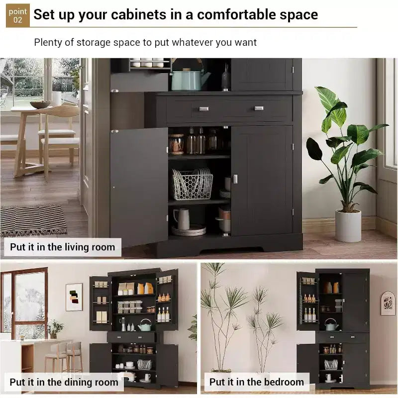 72 Inch Pantry Cabinet, Space-Saving Wood Kitchen Storage Cabinet with Drawer