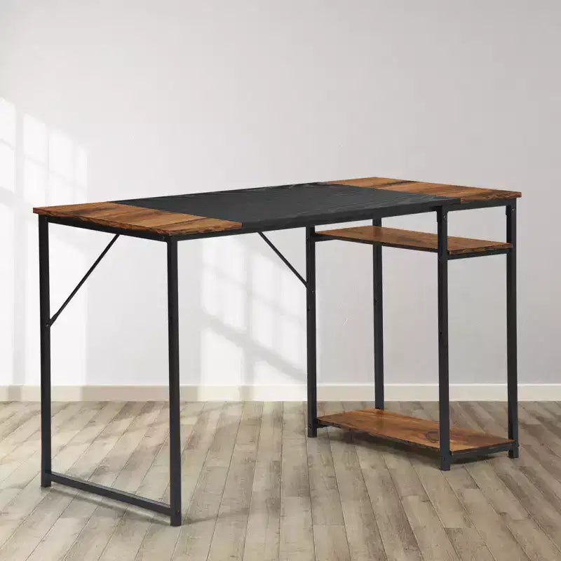 FurnitureR 55.1 Computer Desk with Side Shelves, Industrial Style Gaming Desk with Metal Frame, Home Office Workstation with Storage for PC, Laptop