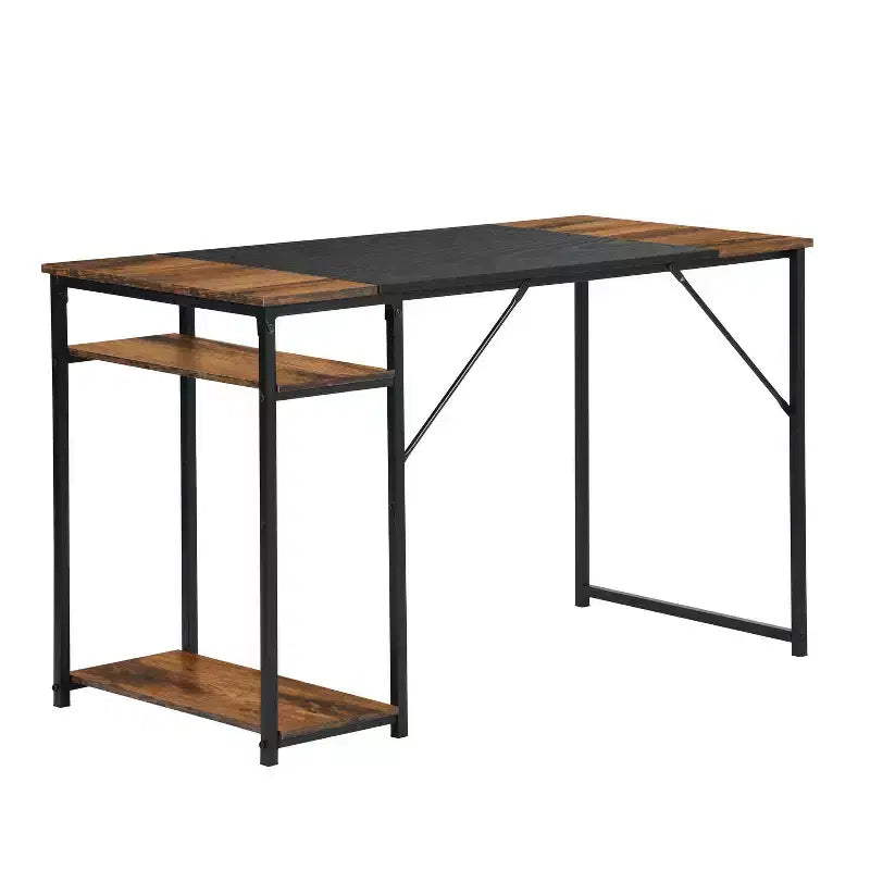 FurnitureR 55.1 Computer Desk with Side Shelves, Industrial Style Gaming Desk with Metal Frame, Home Office Workstation with Storage for PC, Laptop