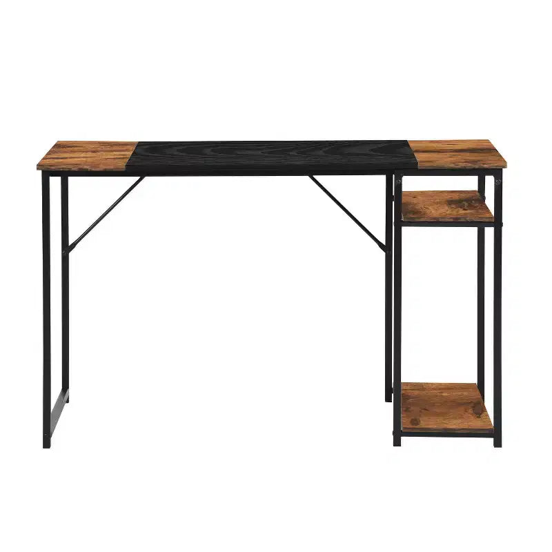 FurnitureR 55.1 Computer Desk with Side Shelves, Industrial Style Gaming Desk with Metal Frame, Home Office Workstation with Storage for PC, Laptop
