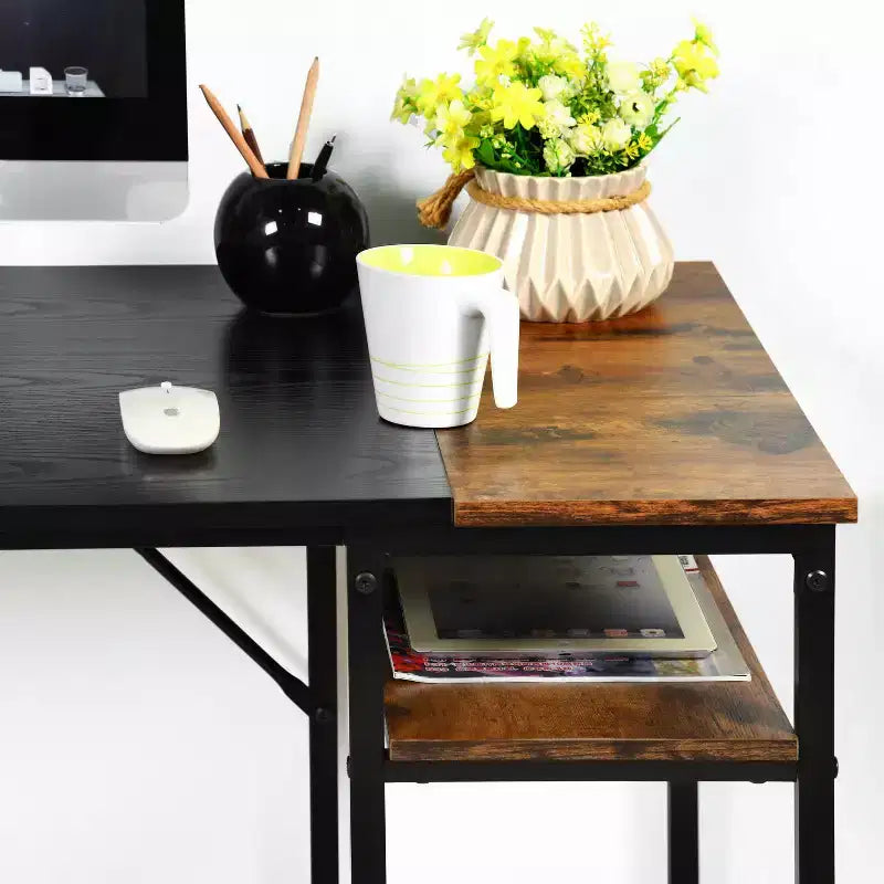 FurnitureR 55.1 Computer Desk with Side Shelves, Industrial Style Gaming Desk with Metal Frame, Home Office Workstation with Storage for PC, Laptop