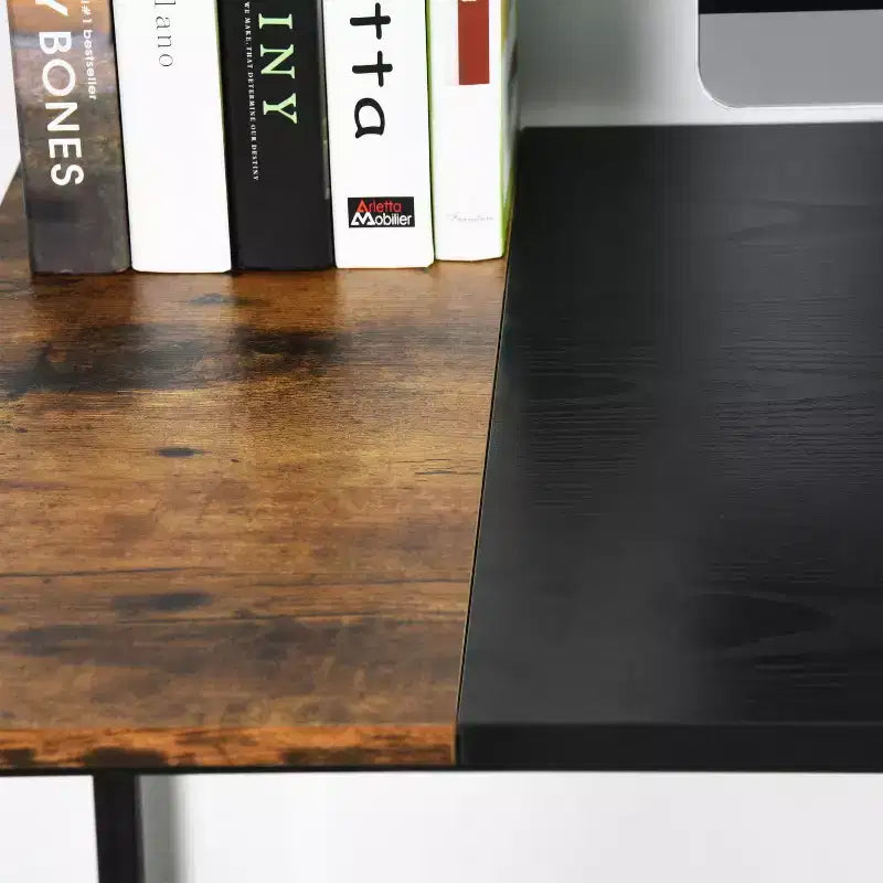 FurnitureR 55.1 Computer Desk with Side Shelves, Industrial Style Gaming Desk with Metal Frame, Home Office Workstation with Storage for PC, Laptop