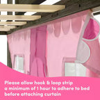 Twin Low Loft With Stairs, Easy Slide & Light Pink & White Farmhouse Curtain