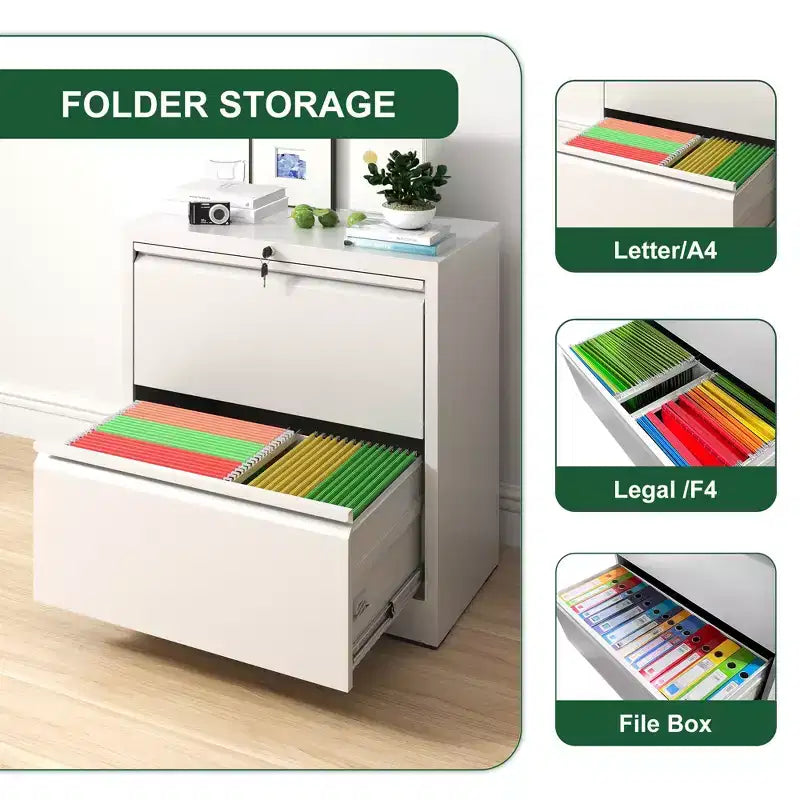 2 Drawer Lateral File Cabinet with Lock, Metal Lateral Steel Wide Horizontal Filing Cabinets