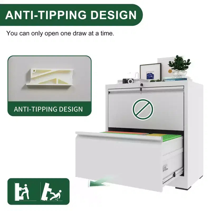 2 Drawer Lateral File Cabinet with Lock, Metal Lateral Steel Wide Horizontal Filing Cabinets