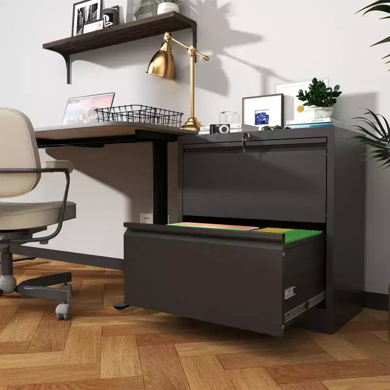 2 Drawer Lateral File Cabinet with Lock, Metal Lateral Steel Wide Horizontal Filing Cabinets