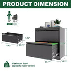 2 Drawer Lateral File Cabinet with Lock, Metal Lateral Steel Wide Horizontal Filing Cabinets