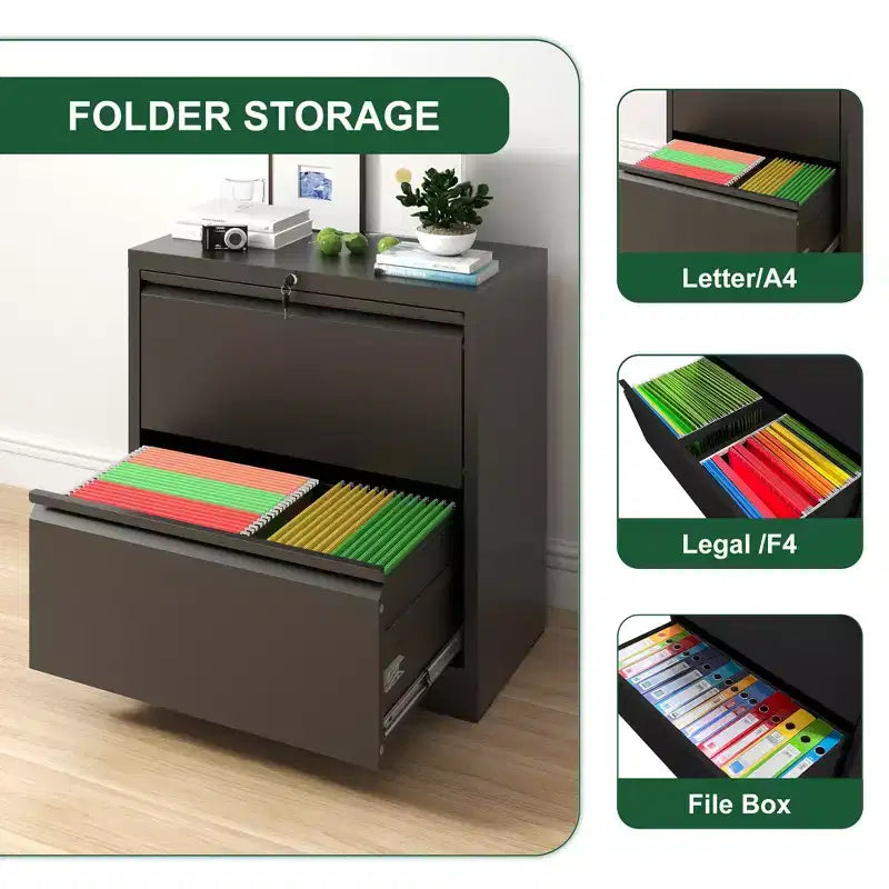 2 Drawer Lateral File Cabinet with Lock, Metal Lateral Steel Wide Horizontal Filing Cabinets