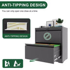 2 Drawer Lateral File Cabinet with Lock, Metal Lateral Steel Wide Horizontal Filing Cabinets