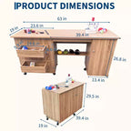 Folding Sewing Table with Storage, Large Sewing Machine Table with Shelves & Lockable Wheels, Multi-Functional Craft Desk for Home, Workroom