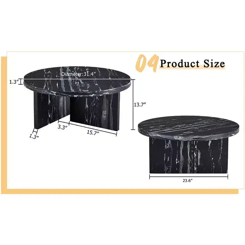 31.5 Black Round MDF Coffee Table, Modern Minimalist Nordic Scratch-Resistant Table for Living Room Office Bedroom