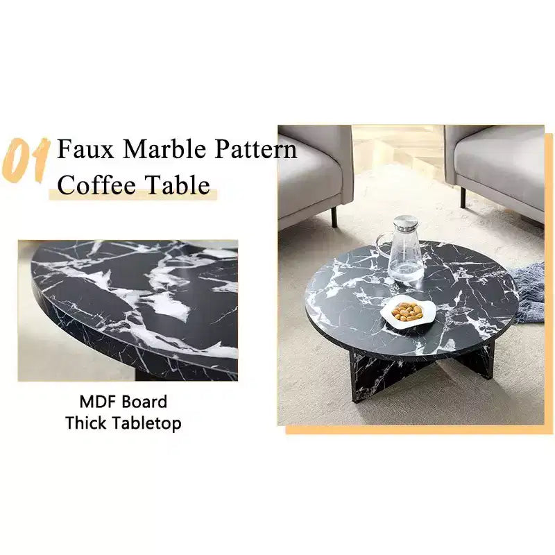 31.5 Black Round MDF Coffee Table, Modern Minimalist Nordic Scratch-Resistant Table for Living Room Office Bedroom