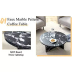 31.5 Black Round MDF Coffee Table, Modern Minimalist Nordic Scratch-Resistant Table for Living Room Office Bedroom