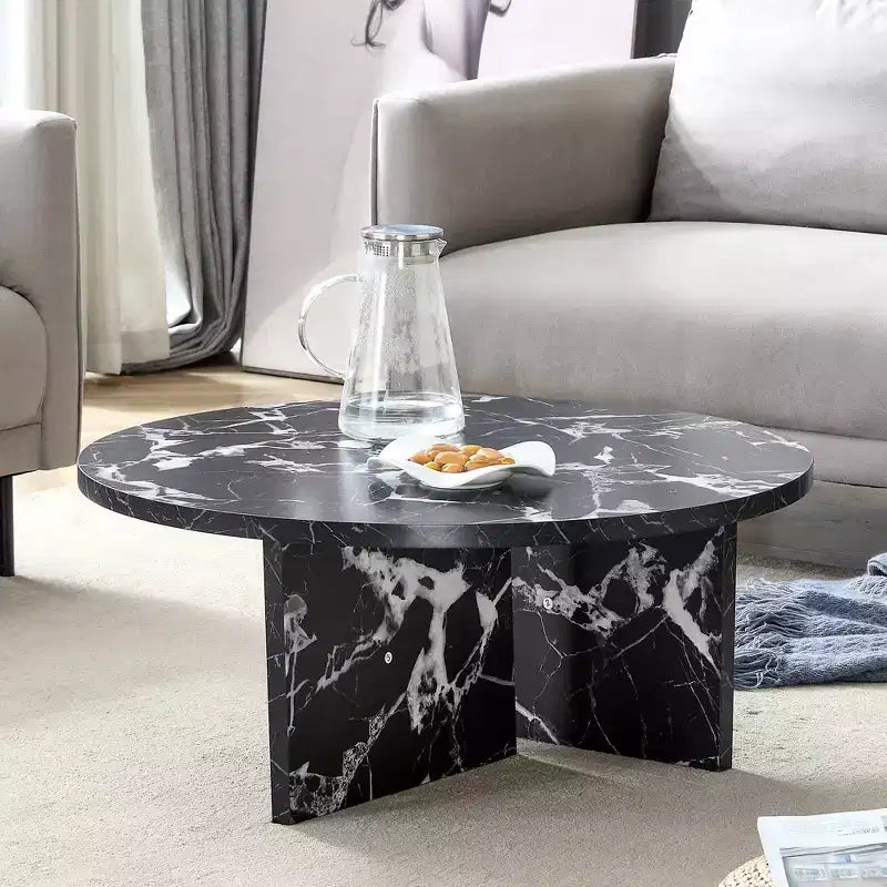 31.5 Black Round MDF Coffee Table, Modern Minimalist Nordic Scratch-Resistant Table for Living Room Office Bedroom
