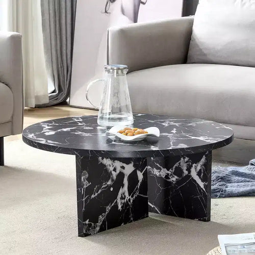31.5 Black Round MDF Coffee Table, Modern Minimalist Nordic Scratch-Resistant Table for Living Room Office Bedroom