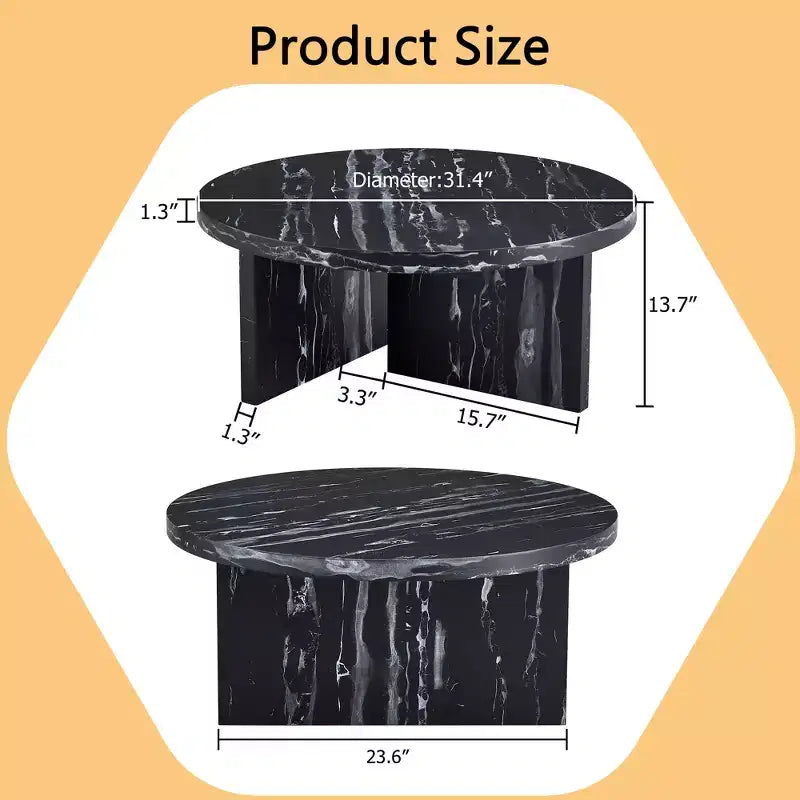 31.5 Black Round MDF Coffee Table, Modern Minimalist Nordic Scratch-Resistant Table for Living Room Office Bedroom