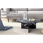 31.5 Black Round MDF Coffee Table, Modern Minimalist Nordic Scratch-Resistant Table for Living Room Office Bedroom