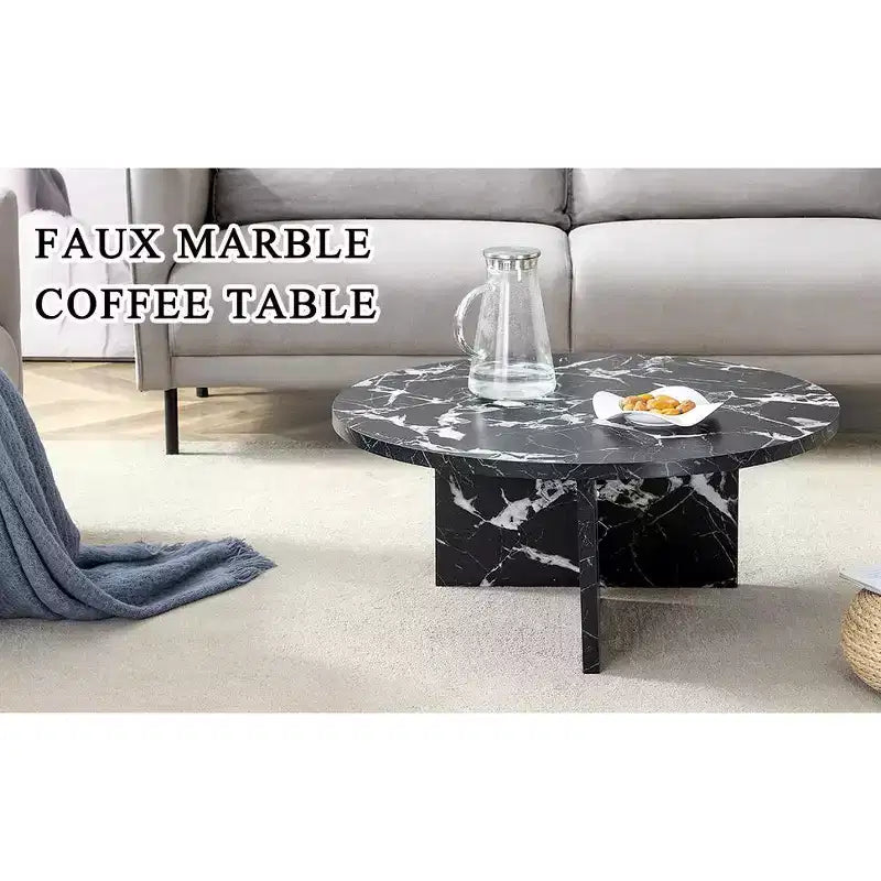 31.5 Black Round MDF Coffee Table, Modern Minimalist Nordic Scratch-Resistant Table for Living Room Office Bedroom