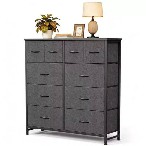 JIONJOY 10-Drawer Storage Cabinet - Easy Assembly Organizer for Bedroom, with Qnti-Toppling Design and Adjustable Feet,Gray