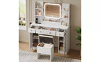 DEXYLLO Makeup Vanity Desk with Lights, LED Vanity with Lighted Mirror, Charging Station, RGB Vanity Table Set with 3 Drawers